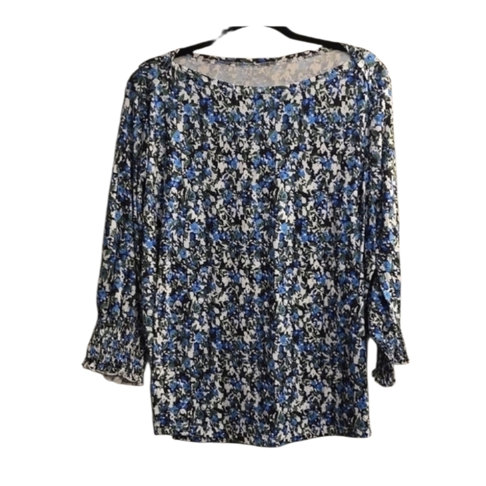 Floral Blue and White Women's Top